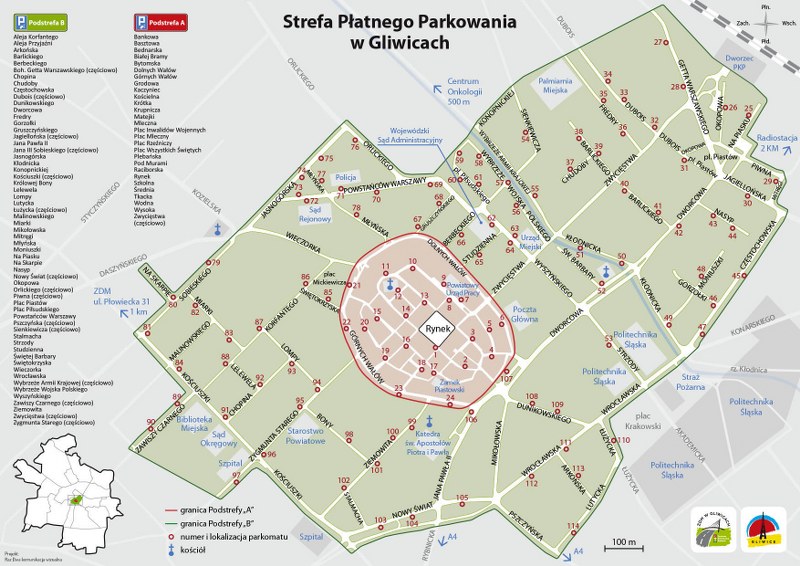 Mapka strefy płatnego parkowania.