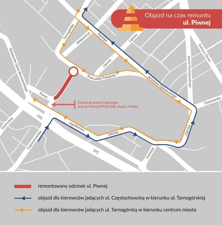 mapka plan objazdów Piwna